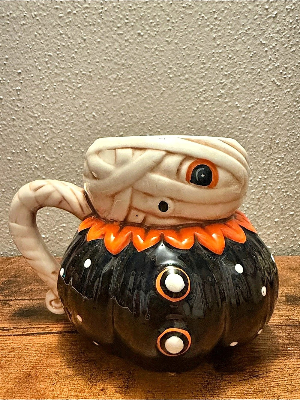 Johanna Parker Halloween Mummy Pumpkin Candy Dish Jar Ceramic Decor.